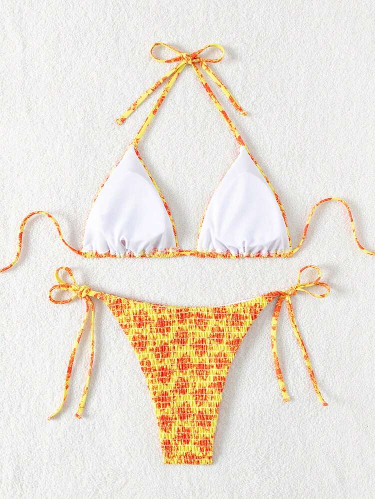 Women's Floral Printed Halter Bikini Set, Summer Beach Bathing Suit Carnival