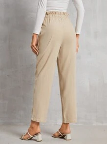 SHEIN Frenchy 女士內衣摺褶休閒褲 - 卡其色 - 查看 2