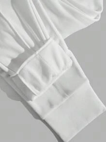 Manfinity RebelGame Màu thuần Eo dây rút Nam Nhung Quần thể thao - trắng - Xem 4