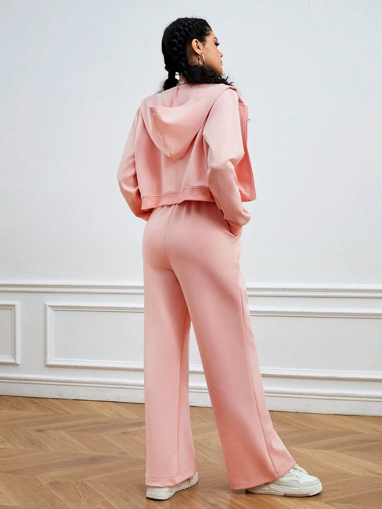 Women's Zip Up Hoodie And Slant Pocket Sweatpants Sports Tracksuit