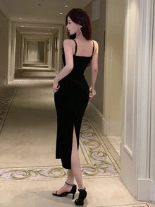 DAZY Đầm hai dây bó sát dành cho nữ Đầm dạ hội - màu đen - Xem 2