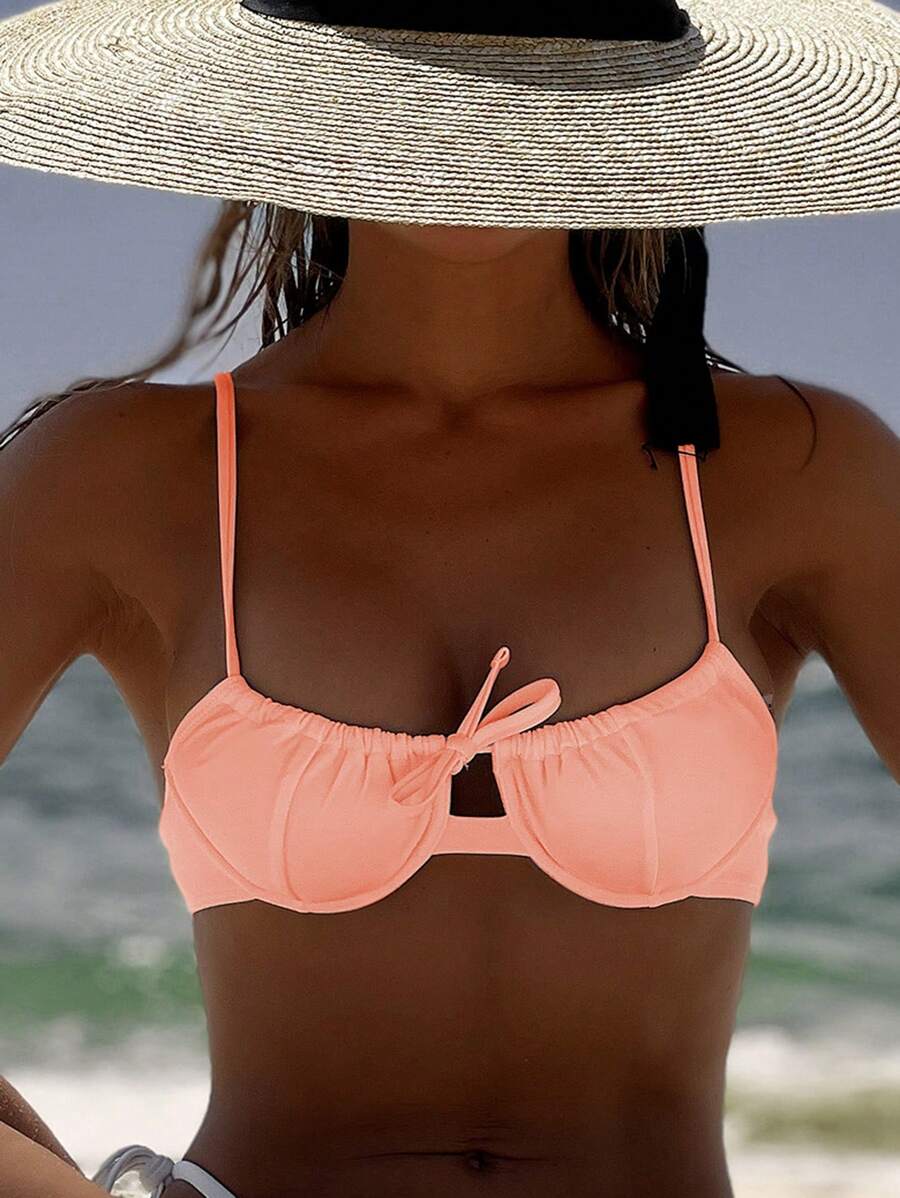 Swim Vcay Màu thuần Trở lại Sự tréo nhau Dây điện Ủng hộ Áo bơi Áo - Màu Cam san hô - Xem 1