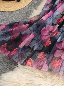 女性褶皺裙,滿版花卉印花 - 彩色 - 查看 5