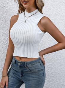 SHEIN LUNE Women's Stand Collar Cropped Knit Sweater Vest