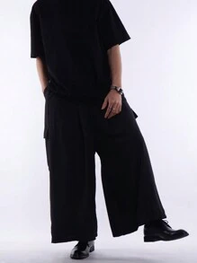 Manfinity EMRG Nam Màu Trơn Thời Trang Quần Ống Rộng Thích Hợp Cho Trang Phục Hàng Ngày Oversize Dài Loe Đen Trơn Đi Chơi - màu đen - Xem 8