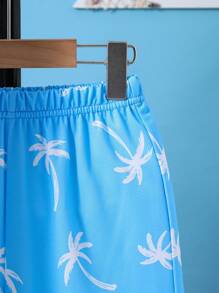 SHEIN Tween Boys' Palm Tree Print Tank Top And Shorts Set, School, Campus, College - Blue and White - View 5