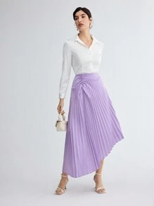 BizChic Women's Pleated Asymmetrical Hem Skirt