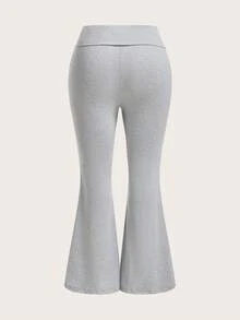 SHEIN Qutie Kích thước lớn Của phụ nữ Eo dây rút Cơ bản Quần ống loe - Màu Xám nhạt - Xem 2