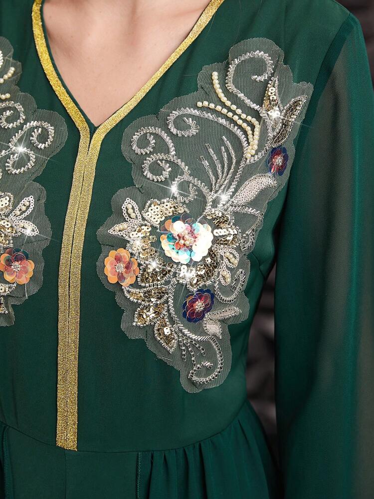 Women's Beaded Embroidery Lantern Sleeve Jumpsuit Fall Cloth For Women