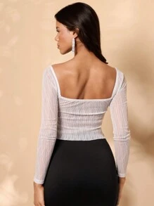 SHEIN BAE Của phụ nữ Ren rỗng Dây rút Tách Không vòng thép , vui tươi & Gợi cảm Kỳ nghỉ Áo - trắng - Xem 2