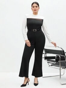 BizChic Plus Size Women's Colorblock Jumpsuit - Black and White - View 3