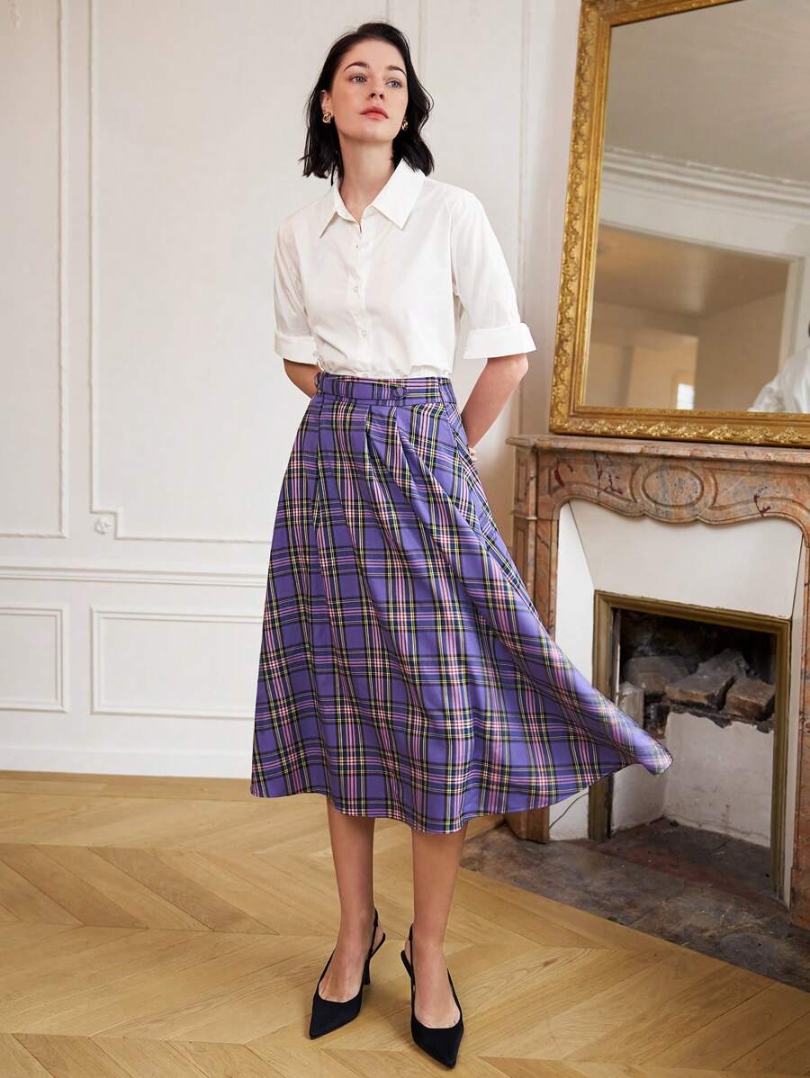 SHEIN Frenchy Chiều dài trung bình Vải len vuông Váy - Nhiều màu - Xem 1