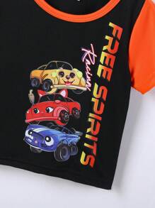 Baby Boy Super Cool Car Pattern Top And Letter Print Woven Shorts Set - Multicolor - View 5