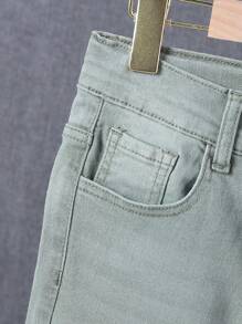 青少年男孩時尚優雅磨損牛仔褲-適用於戶外活動 - 綠色 - 查看 3