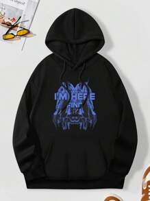 男士加大码标语印花卫衣 - 黑色 - 查看 1