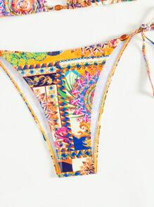 SHEIN Swim Summer Beach Women's Random Printed Knot Front Halter Neck Bikini Set - Multicolor - View 8