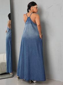 SHEIN SXY Kích thước lớn Của phụ nữ Lỏng lẻo Đầm denim Với Dây đai - Rửa tối - Xem 2