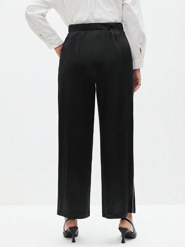Plus Size Loose Fit Straight Leg Pants With Side Contrast Panel
