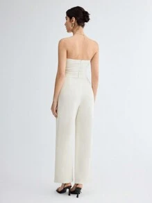 BizChic Women's Solid Color Pleated Strapless Jumpsuit - White - View 2