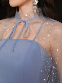 Modelyn Vestido De Estilo Capa Brillante Para Mujer - Azul - Ver 7