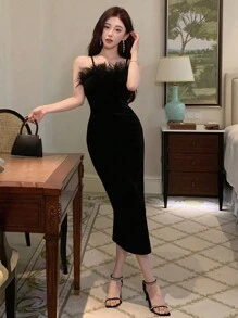 DAZY Đầm hai dây bó sát dành cho nữ Đầm dạ hội - màu đen - Xem 1