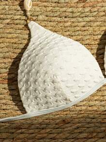 Swim Mod Màu thuần Textured Áo bikini Với lột vỏ Đồ trang trí - trắng - Xem 3