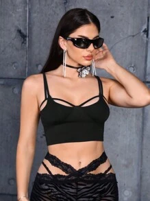 SHEIN ICON 純色短款背心 - 黑色 - 查看 4