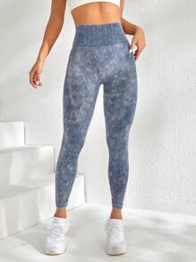 Easithlete Quần Leggings Thể thao Nữ Cà vạt nhuộm - Màu xanh lam - Xem 5