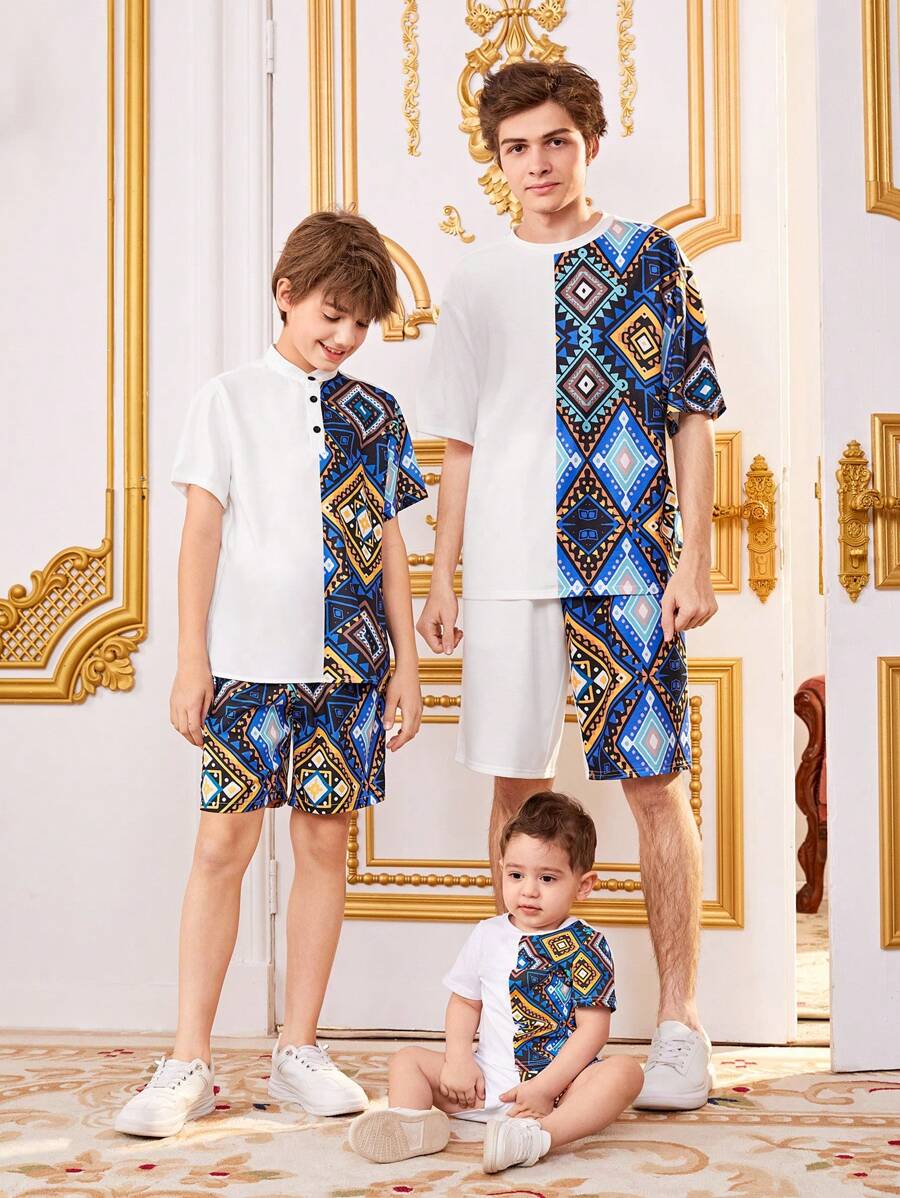 SHEIN Teen Boy Rhombus & Digital Print Two Piece Set - Multicolor - View 1