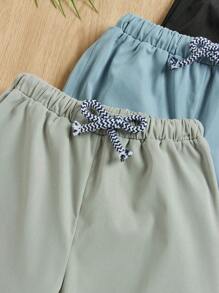 SHEIN Leap Crew Chàng trai trẻ Giải trí Thoải mái Chi tiết vá Quần short 3 cái/bộ - màu xanh lá - Xem 4