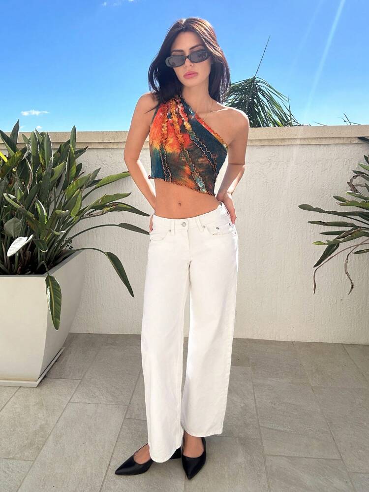 Ladies' Summer Casual Vacation Tie-Dye One Shoulder Top For Music Festival,Summer Women Clothes,Graphic Crop,Concert Tops,Going Out Tops,Easter Tops,Summer Tops,Cute Summer Tops