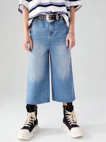 Thiếu niên con trai Phong cách đường phố Lỏng lẻo phù hợp Quần skinny Denim Quần jean - Rửa trung bình - Xem 4