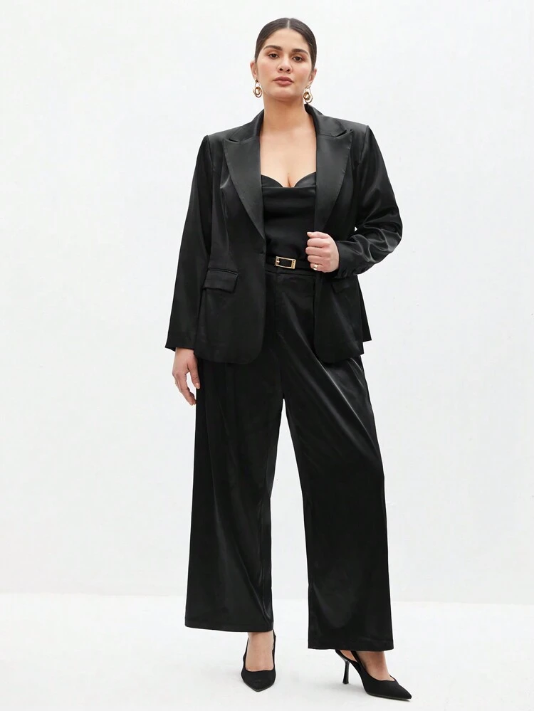 Plus Size Women's Single Button Suit Set