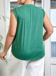 SHEIN Essnce 大尺碼女裝v領短袖t卹,帶荷葉邊袖子 - 軍綠色 - 查看 2