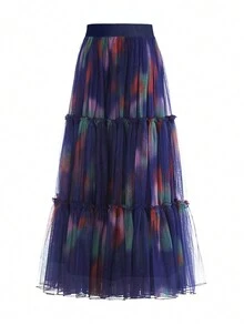 Ladies' Stylish Ombre Pleated Skirt With Frill Hem - Multicolor - View 3