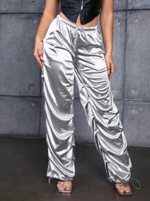 SHEIN ICON Low-Rise Glossy Parachute Pants