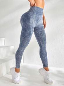 Easithlete Quần Leggings Thể thao Nữ Cà vạt nhuộm - Màu xanh lam - Xem 4