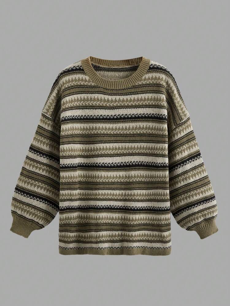 Striped Pattern Drop Shoulder Sweater