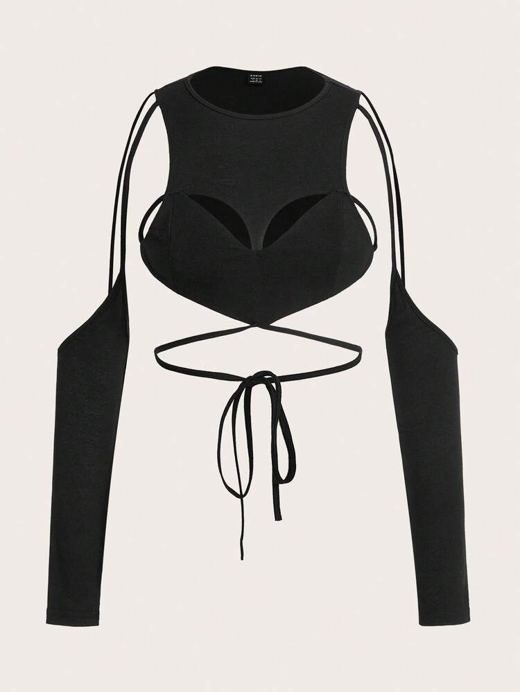 Women's Hollow Out Tie Back Cropped Y2K Off Shoulder Spring Going Out Top