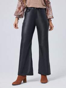 SHEIN Unity Quần ống đứng màu trơn thường ngày cho nữ - màu đen - Xem 3