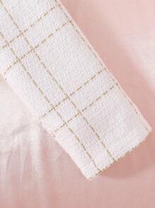 Chica preadolescente Vestido de tirantes de cuadros tweed & Cazadora crop con botón delantero - Blanco - Ver 4