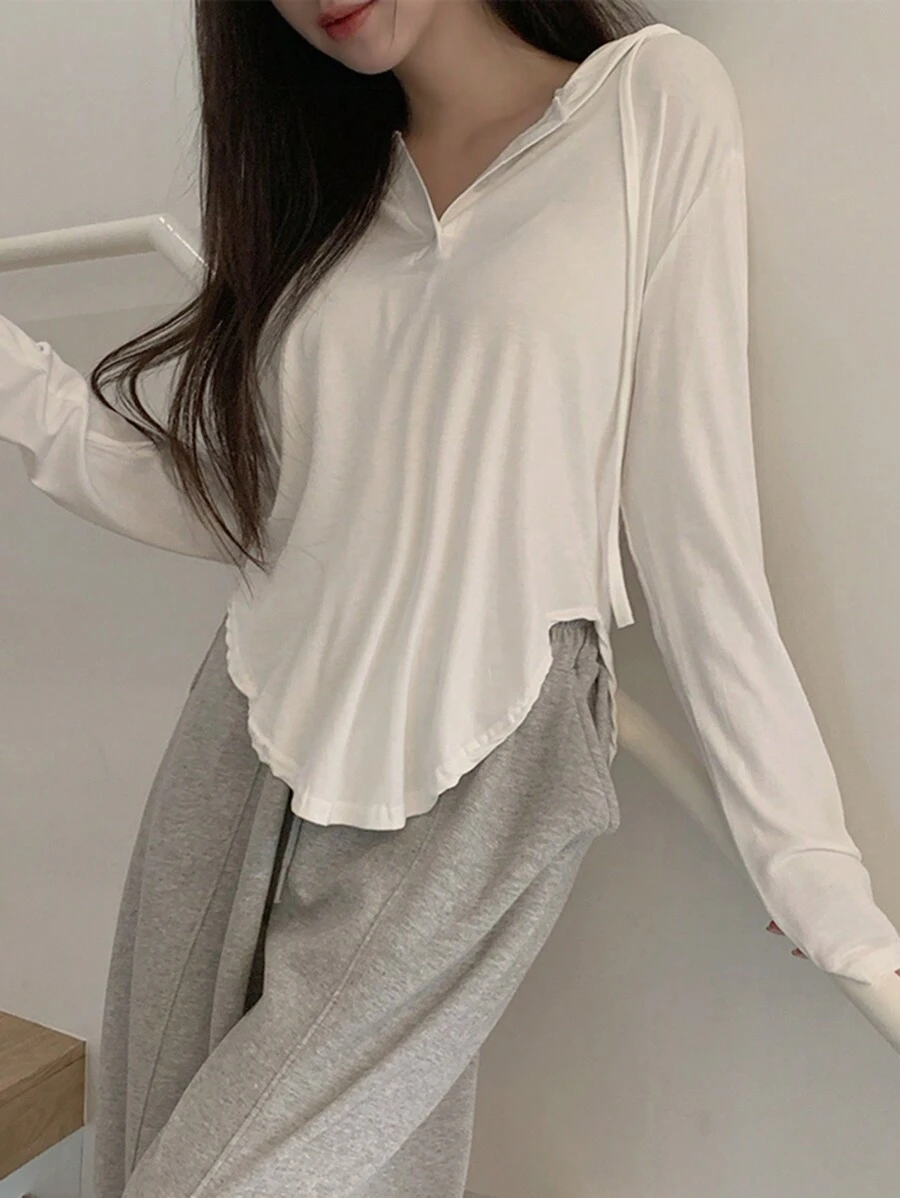 DAZY 女式不对称下摆连帽T恤夏季长袖女上衣