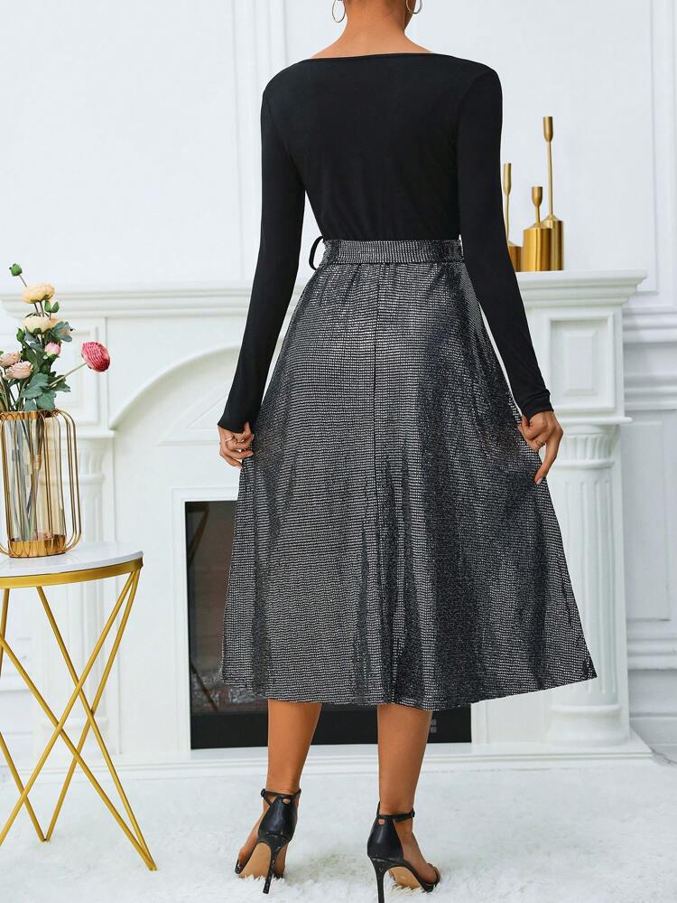 Colorblock Belted Dress Fall Cloth For Women