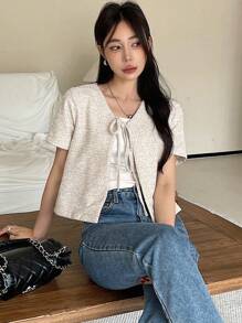 DAZY Women's Front Tie Short Sleeve Jacket