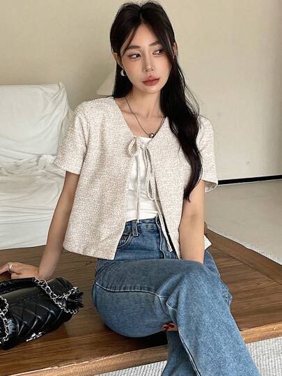 DAZY 女式前系带短袖夹克 秋冬