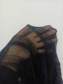 SHEIN Swim Summer 1pc Women's Short Sleeve Button Up Sheer Kimono - Black - View 5