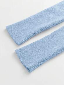 SHEIN LUNE 女士纯色高领蝙蝠袖毛衣，长袖上衣，针织套头衫，秋冬款 - 藍色 - 查看 5