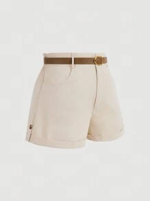 SHEIN MOD Plus-Size Vintage Belted Apricot Shorts - Apricot - View 3
