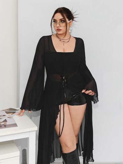 SHEIN ICON Plus Size Perspective Open Front Top