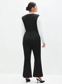 BizChic Plus Size Women's Colorblock Jumpsuit - Black and White - View 2